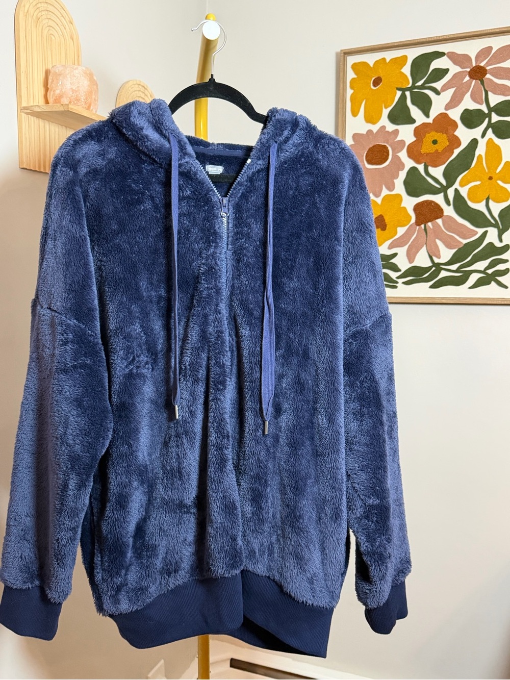 Arie Fuzzy Zip Hoodie in Blue Size Large